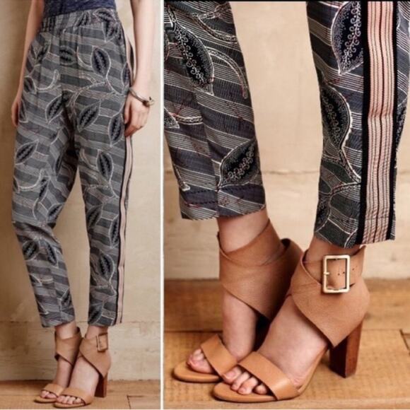 Anthropologie Hei Hei Lourinha Leaf Print Elastic Waist Jogger S Navy and White - Picture 3 of 16